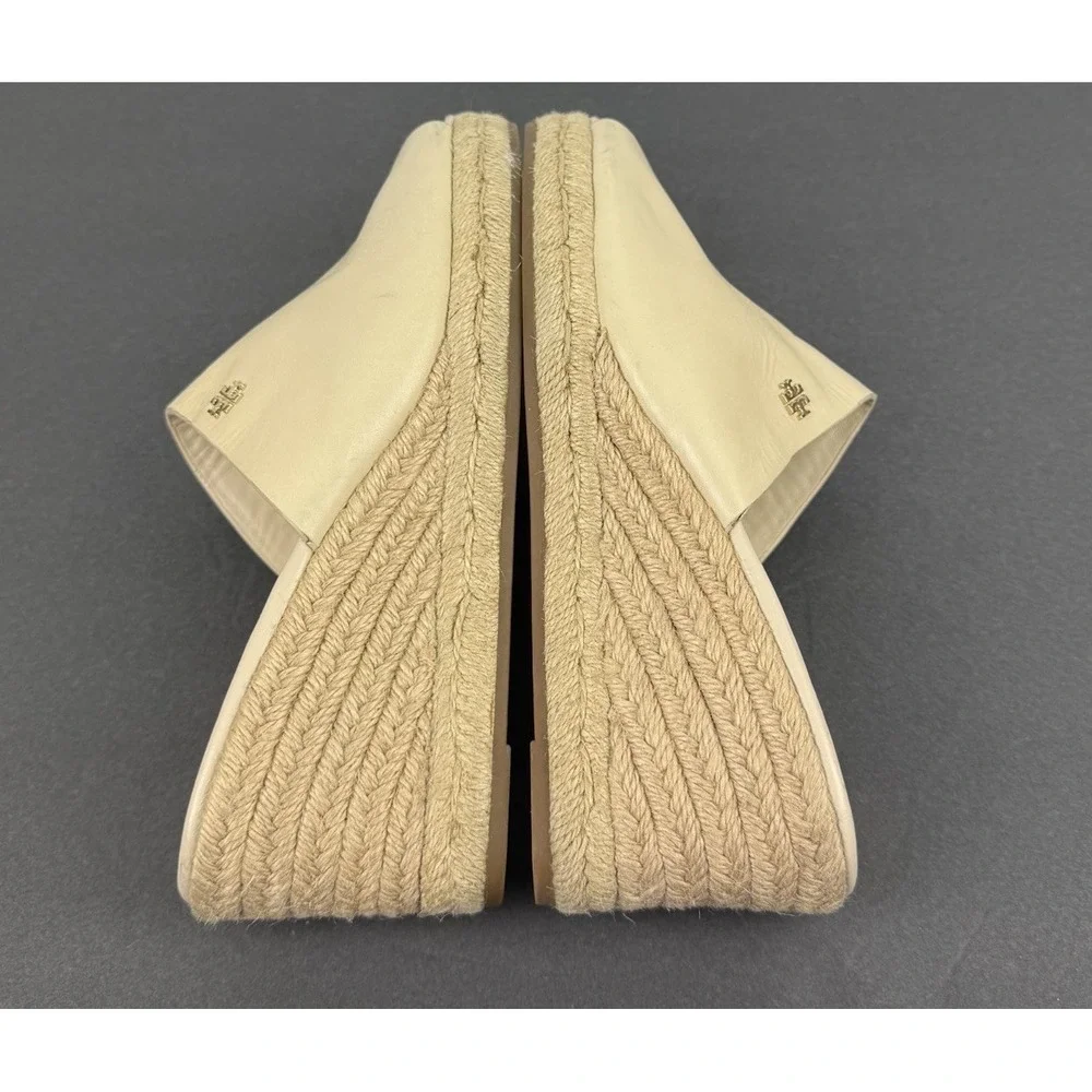 Tory Burch Landon Espadrille Wedge 7.5 Tan Cream Slip On‎ Womens Wedge